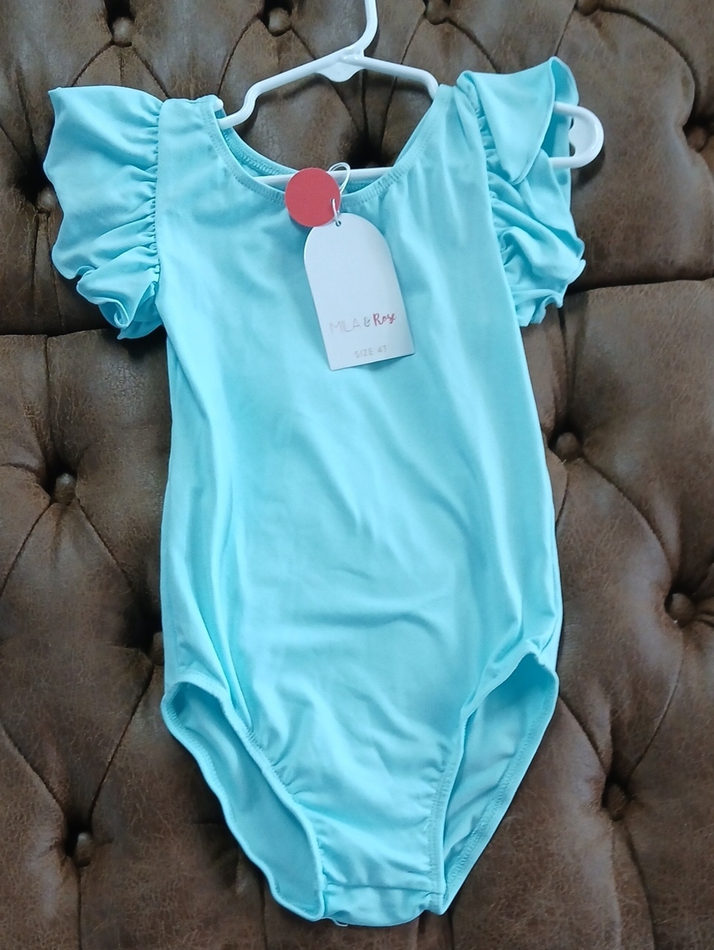 Girls' Light Blue Flutter Sleeve Leotard